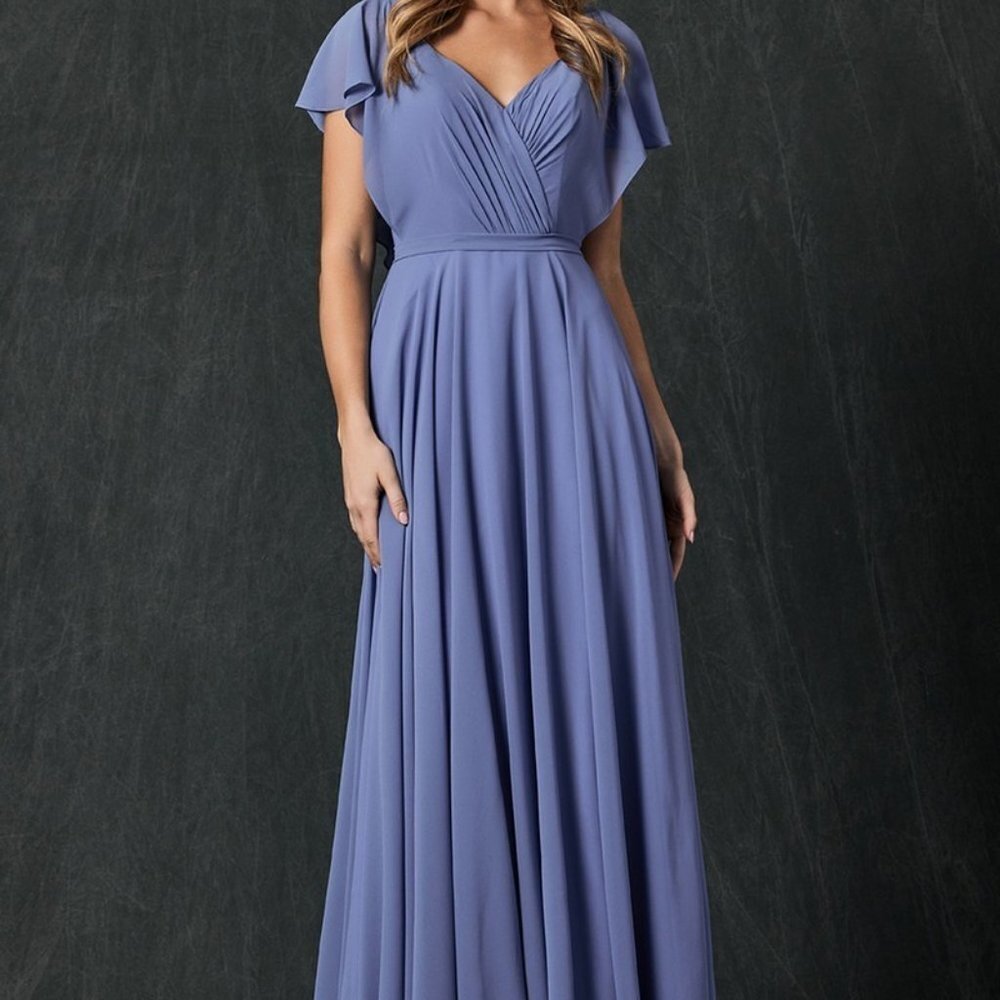 SLATE BLUE V-Neck SHORT Sleeve CHIFFON PARTY FORMAL Evening LONG DRESS JT261 - Picture 8 of 8